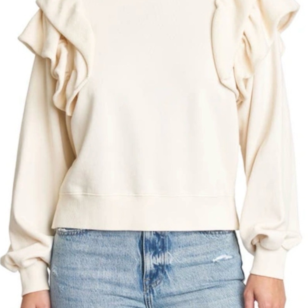 PISTOLA Dylan Ruffle Cotton Sweatshirt In Birch Snow, Size XS